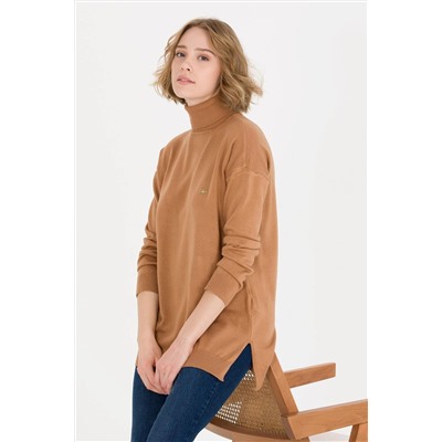 Kadın Camel Balıkçı Yaka Kazak