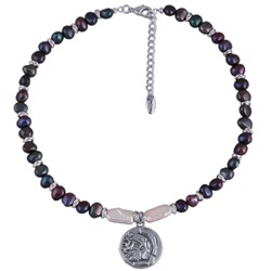 Колье (жемчуг бензиновый 6мм, белый; покрытие родий) 42-47см, Есть комплект