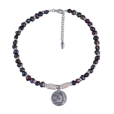 Колье (жемчуг бензиновый 6мм, белый; покрытие родий) 42-47см, Есть комплект