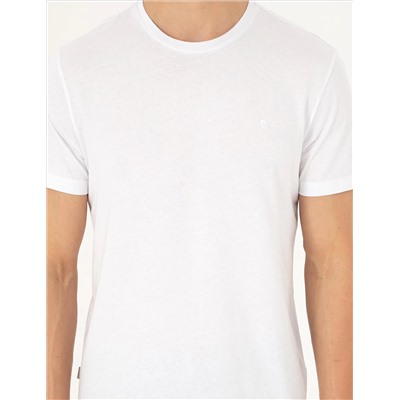 Beyaz %100 Pamuk Slim Fit Bisiklet Yaka Basic Tişört