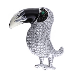 Брошь Тукан (белый фианит; покрытие родий)