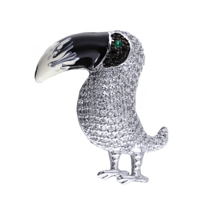 Брошь Тукан (белый фианит; покрытие родий)