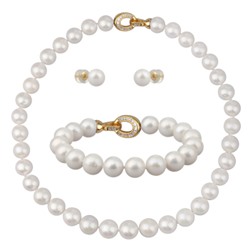 Комплект Эдисон (жемчуг белый 11-13мм; покрытие золото) 44-46см