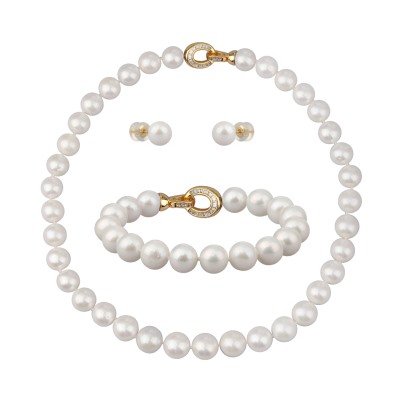 Комплект Эдисон (жемчуг белый 11-14мм; покрытие золото) 44-46см