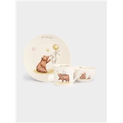 Набор посуды, детский, 1 перс, 3 пр, фарфор N, белый, Мишка и зайчик, Friendship