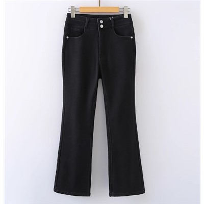 Джинсы слегка расклешенные средней и высокой талии с флисовой подкладкой МО*КО