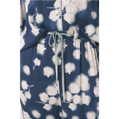 Pijama camisero largo viscosa floral azul