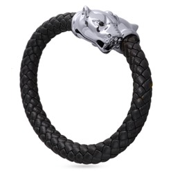 Браслет Пантера (кристаллы SW черные, натуральная кожа; покрытие родий), Есть комплект