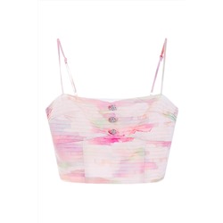 Crop top de seda Crudo y rosa
