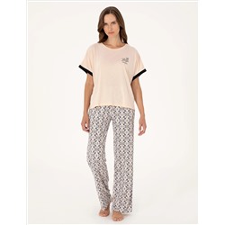 Bej Kısakollu Pijama Takımı