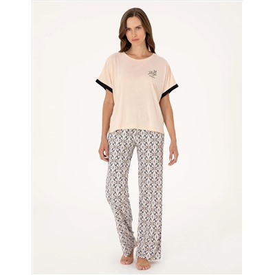 Bej Kısakollu Pijama Takımı