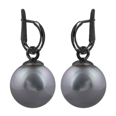 Серьги (Майорка 16мм серо-голубая; покрытие черный родий), Есть комплект