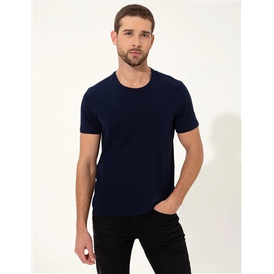 Lacivert Slim Fit Bisiklet Yaka Basic Tişört