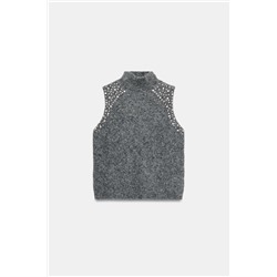 WOOL BLEND TOP WITH RHINESTONE BEADS