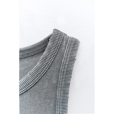 WASHED-EFFECT RIBBED FITTED DRESS