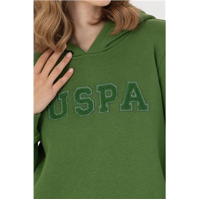 Kadın Yeşil Kapüşonlu Basic Sweatshirt