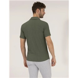 Haki Slim Fit Dokulu Polo Yaka Tişört