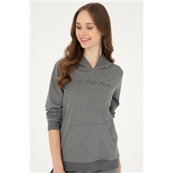 Kadın Antrasit Melanj Kapüşonlu Sweatshirt