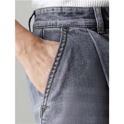 Широкие джинсы с защипами из эластичного денима  средней плотности