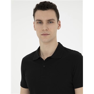 Siyah Slim Fit %100 Pamuk Polo Yaka Basic Tişört