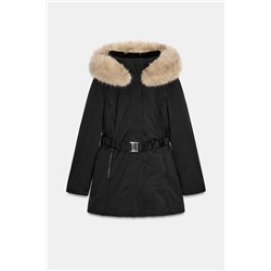 QUILTED ANORAK WITH FAUX FUR HOOD, WATER AND WIND PROTECTION