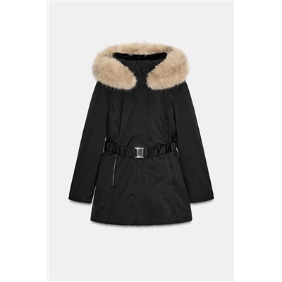 QUILTED ANORAK WITH FAUX FUR HOOD, WATER AND WIND PROTECTION