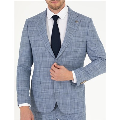 Ekose Açık Mavi Slim Fit Takım Elbise