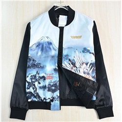 Мужская модная куртка  глянцевая, с цветными блоками, с принтом пейзажа