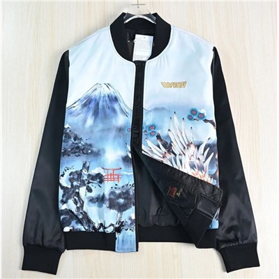 Мужская модная куртка  глянцевая, с цветными блоками, с принтом пейзажа