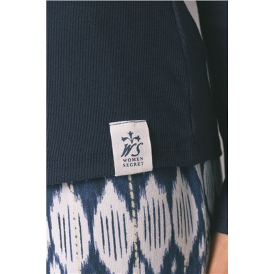 Camiseta manga larga algodón azul