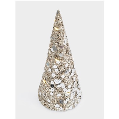 Ель-конус, 20 см, с подсветкой, полиэстер/металл, шампань, Celebration