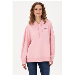 Kadın Pudra Kapüşonlu Basic Sweatshirt