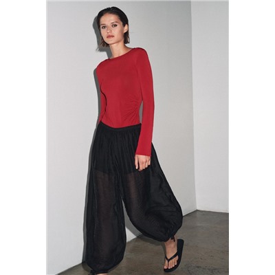 LONG SLEEVE GATHERED T-SHIRT