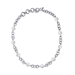 Колье Симбиоз (Майорка белая 12мм; покрытие родий) 50-60см, Есть комплект