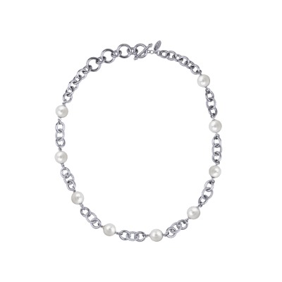 Колье Симбиоз (Майорка белая 12мм; покрытие родий) 50-60см, Есть комплект
