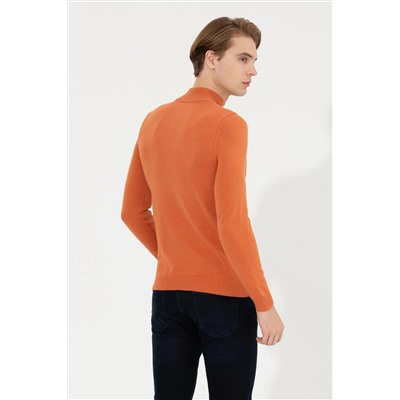 Erkek Kiremit Dik Yaka Triko Kazak