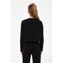 Kadın Siyah Bisiklet Yaka Sweatshirt