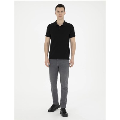 Siyah Slim Fit %100 Pamuk Polo Yaka Basic Tişört