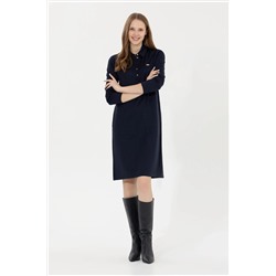 Kadın Lacivert Polo Yaka Örme Elbise