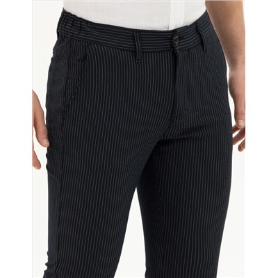 Lacivert Slim Fit Çizgili Kanvas Pantolon