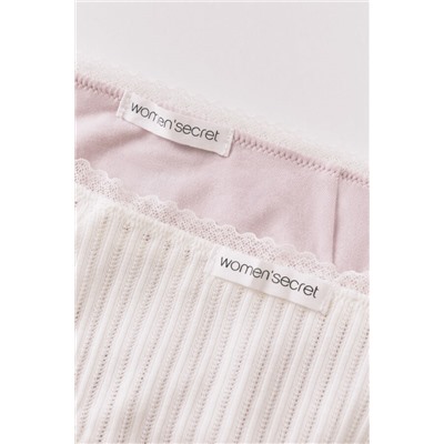 Pack 2 bragas clásicas algodón rosa y estampado blanco