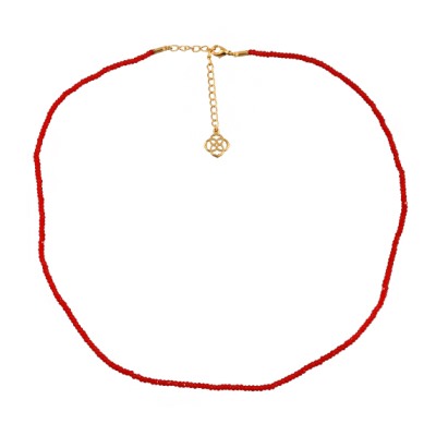 Колье 45-50см (шпинель 1мм алая; покрытие золото)