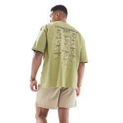 ASOS DESIGN oversized t-shirt with celestial graphic in khaki