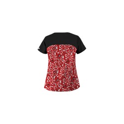 UA Bandana Blossom Red Rounded Notch Neck Scrub Top