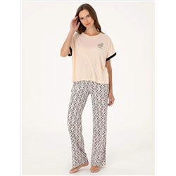 Bej Kısakollu Pijama Takımı