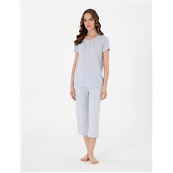 Mavi Kısakollu Kapri Pijama Takımı