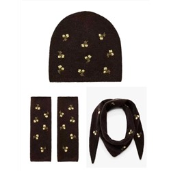 Женский вязаный комплект шапка, перчатки и шарф с вышивкой Zar*a