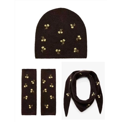 Женский вязаный комплект шапка, перчатки и шарф с вышивкой Zar*a