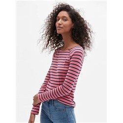 Favorite Stripe Long Sleeve Button-Shoulder T-Shirt