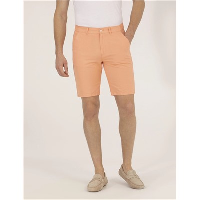 Turuncu Slim Fit Keten Karışımlı Beli Lastikli Bermuda Şort